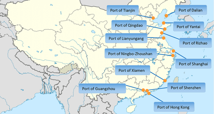 Major Origin Ports in China for US Routes